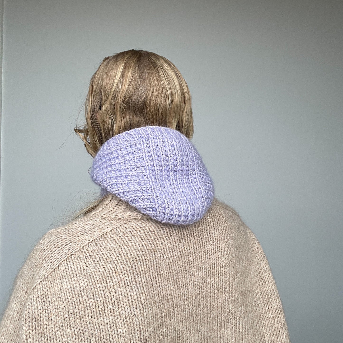 Balaclava håndstrikket lilla uld og mohair